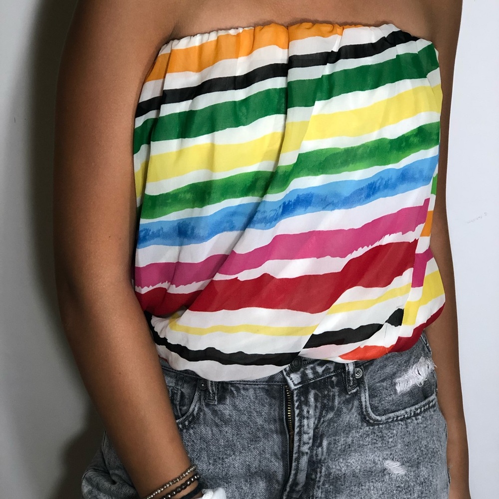 Cropped strapless multicolor blouse